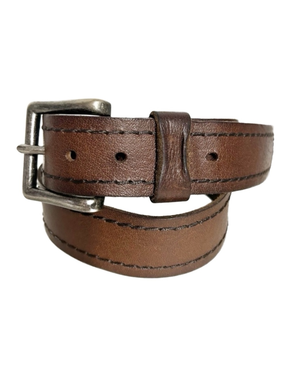 Abercrombie Smooth Leather Belt Silver Toned Hardware Square Buckle Brown 🤎